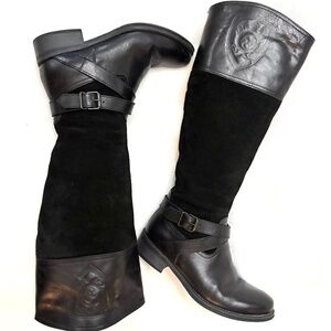 ALDO TALL BLACK SUEDE KNEE HIGH EQUESTRIAN RIDING BOOTS BUCKLE SZ 6.5